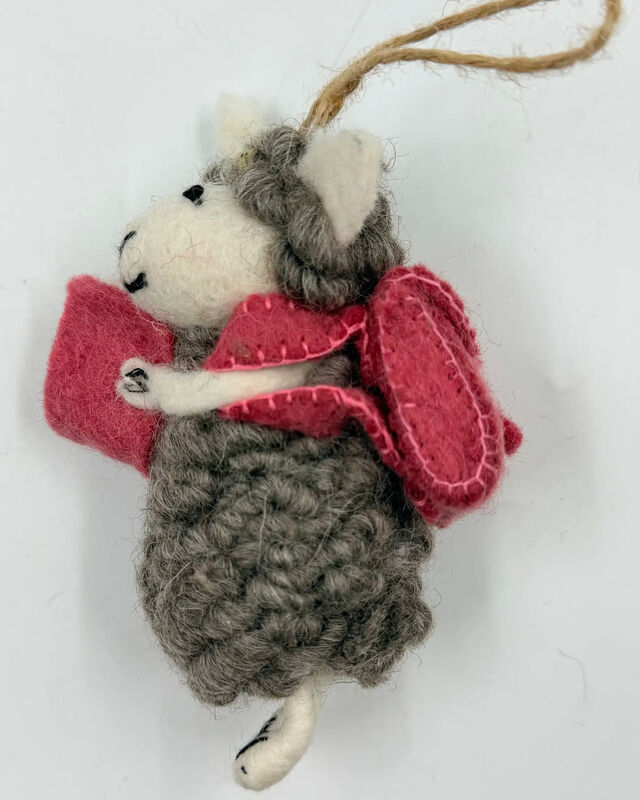 Grey Sheep Decoration/Ornaments with Book - Pink
