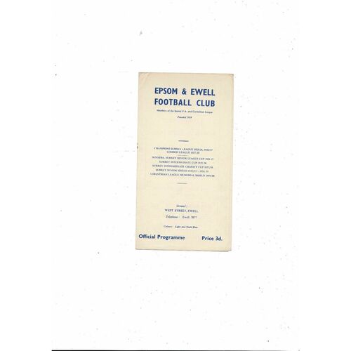 1962/63 Epsom & Ewell v Leatherhead Corinthian League Football Programme
