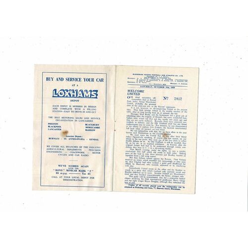 1959/60 Blackburn Rovers v Manchester United Football Programme