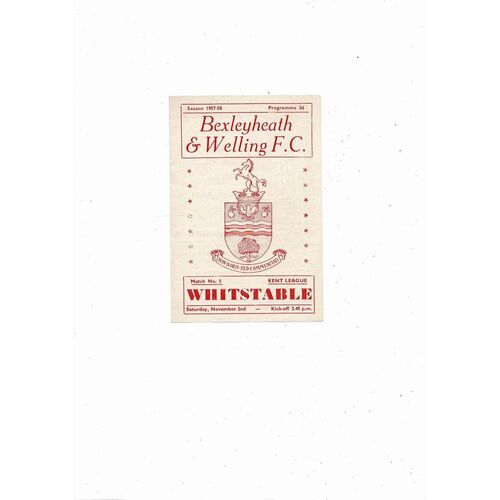1957/58 Bexleyheath & Welling v Whitstable Kent League Football Programme