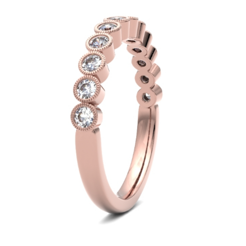 18ct 2.6mm DIAMOND SET round brilliant cut mille-grain rubover ring