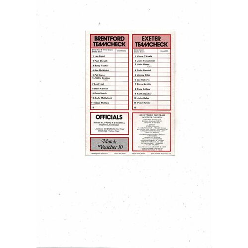 1978/79 Brentford v Exeter City Football Programme