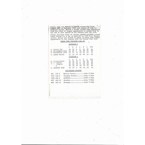 1985/86 Swindon Town v Leeds United Friendly Football Programme