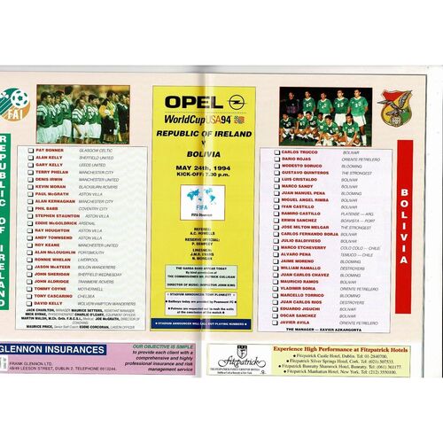 1994 Republic of Ireland v Bolivia Football Programme