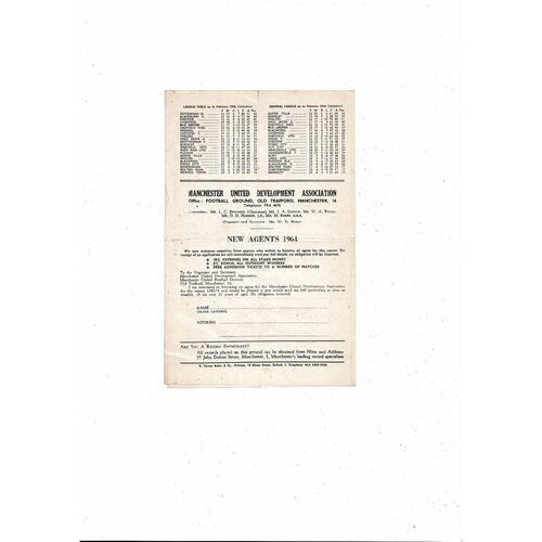 Manchester United v Preston Central League Football Programme 1963/64