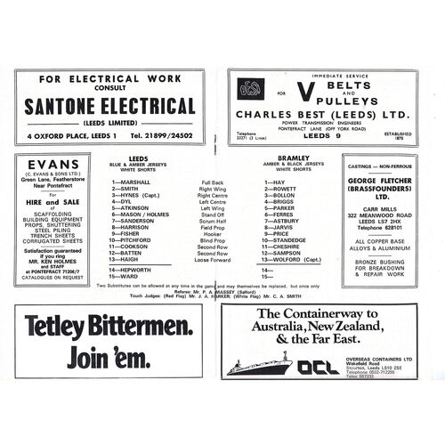 1974/75 Leeds v Bramley (28/03/1975) Rugby League Programme