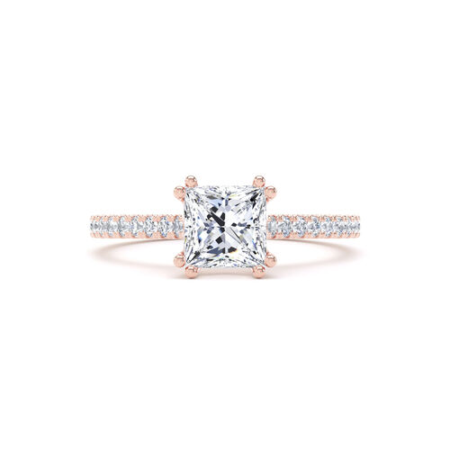 Princess cut double claw solitaire with diamond set shoulders