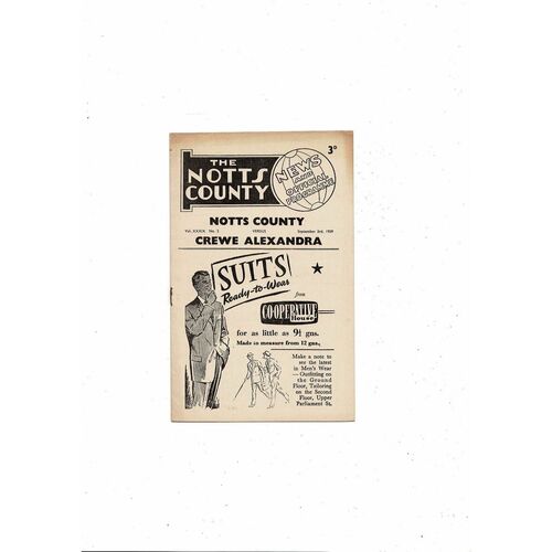 1959/60 Notts County v Crewe Alexandra Football Programme