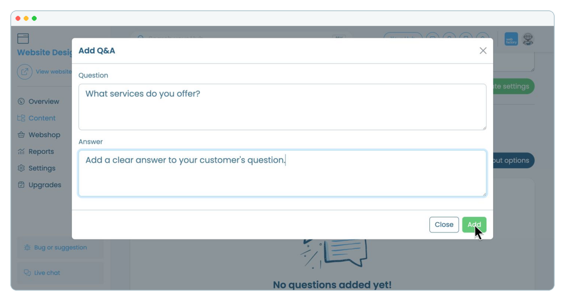 How to add Q&amp;amp;As to a website page | Webfactory Support | Webfactory