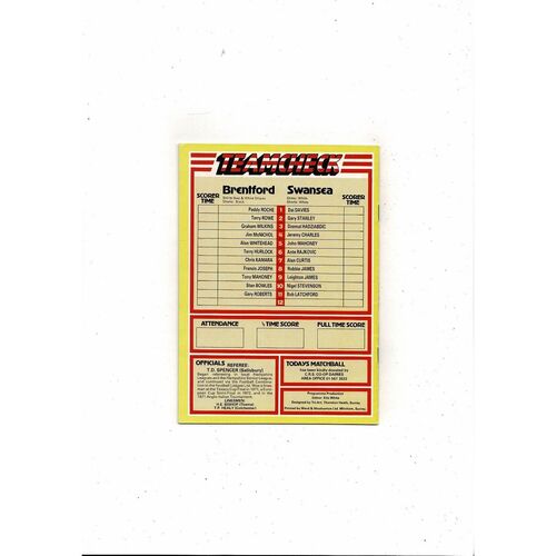 1982/83 Brentford v Swansea League Cup Football Programme