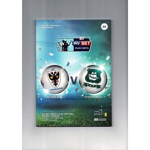 2016 Wimbledon v Plymouth Play Off Final League 2 Football Programme
