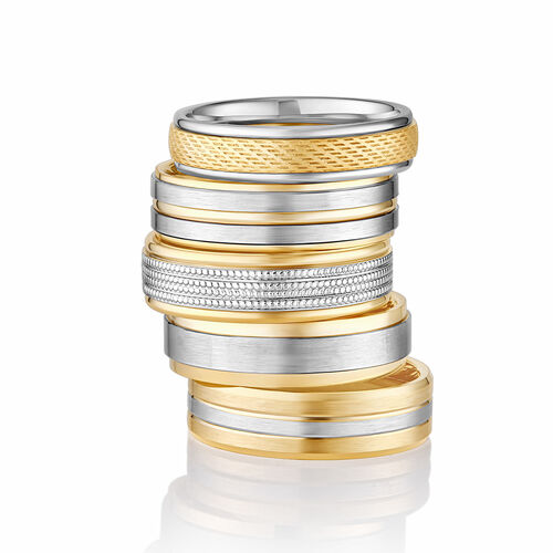 18ct 6mm TWO COLOUR diamond cut tyre pattern ring