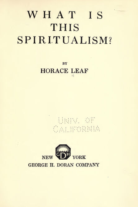 1919 | What is this Spiritualism