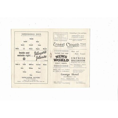 1956/57 Huddersfield Town v Doncaster Rovers Football Programme