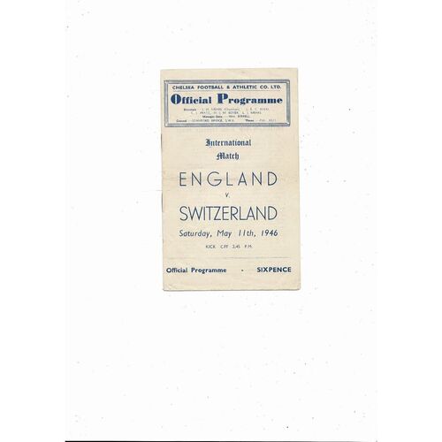 1946 England v Switzerland Football Programme @ Chelsea