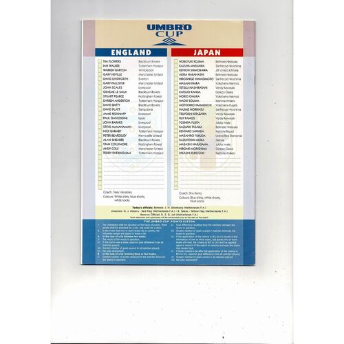 1995 England v Japan Football Programme