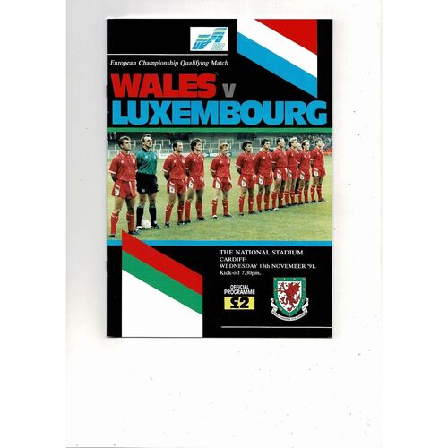 1991 Wales v Luxembourg European Championship Football Programme