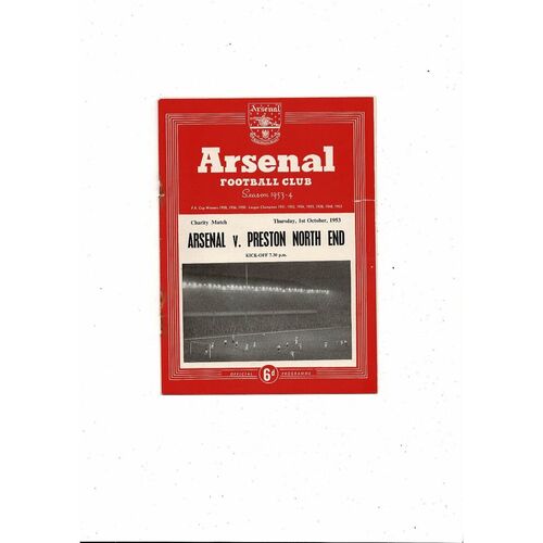 Arsenal v Preston Friendly Football Programme 1953/54