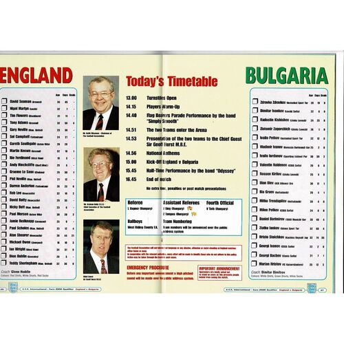 1998 England v Bulgaria Football Programme