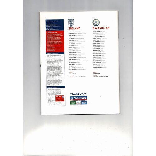 2008 England v Kazakhstan Football Programme
