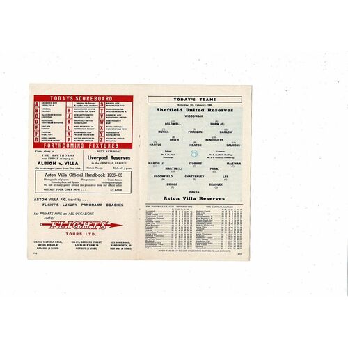 1965/66 Aston Villa v West Ham United Feb & Sheffield United Reserves Double Football Programme