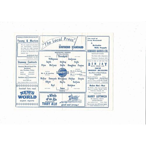 1958/59 Southend United v Yeovil Town FA Cup Football Programme