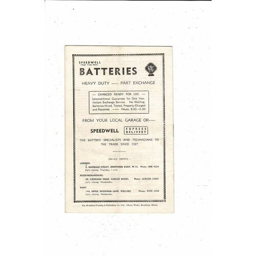 1956/57 Brentford v Plymouth Argyle Football Programme