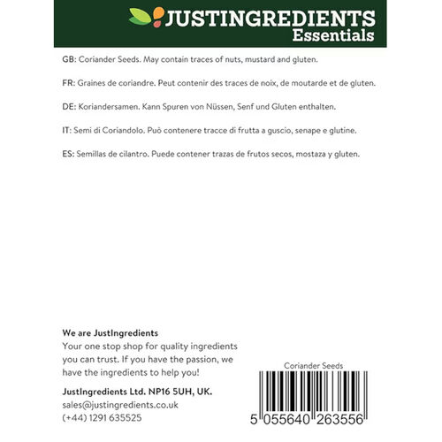 Just Ingredients Organic Corriander Seeds 500g