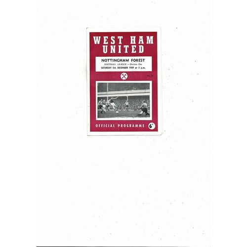 1959/60 West Ham United v Nottingham Forest Football Programme
