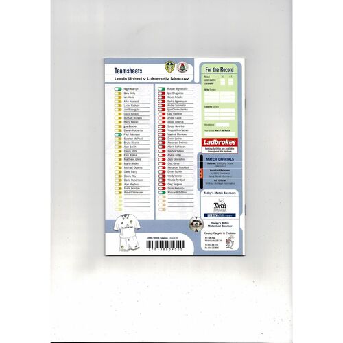 Leeds United v Lokomotiv Moscow UEFA Cup Football Programme 1999/00