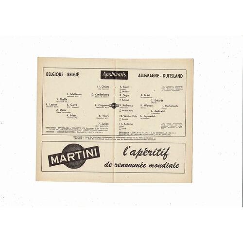 1958 Belgium v West Germany International Friendly Football Programme