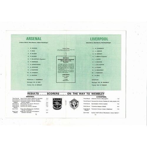 1971 Arsenal v Liverpool FA Cup Final Football Programme + Match Ticket