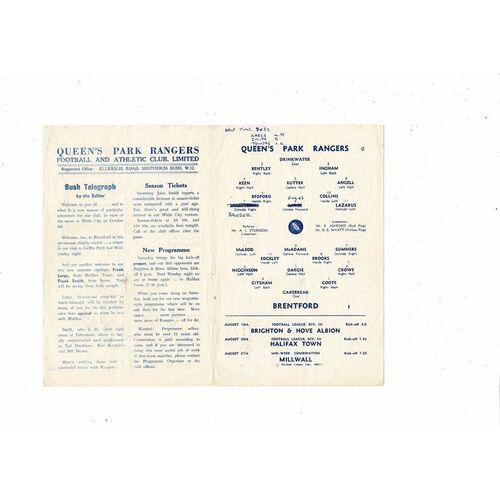 Queens Park Rangers v Brentford Friendly Football Programme 1962/63