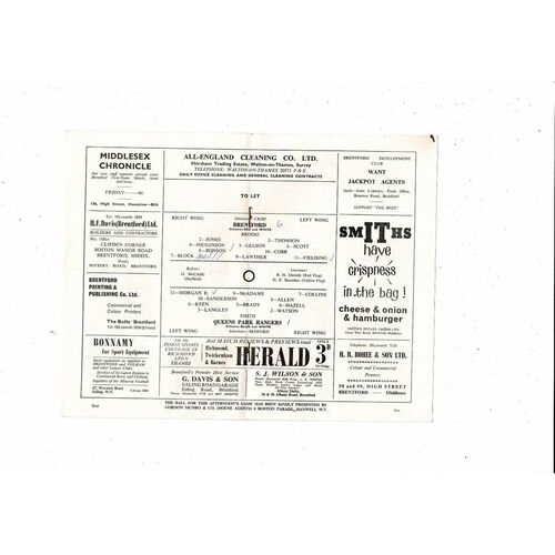 1965/66 Brentford v Queens Park Rangers Football Programme