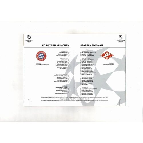 FC Bayern Munich v Spartak Moscow UEFA Champions League Football Programme 1994/95