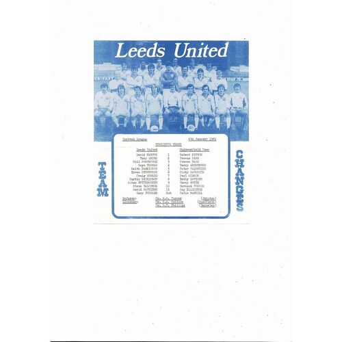 Leeds United v Huddersfield Town Central League Football Programme 1980/81