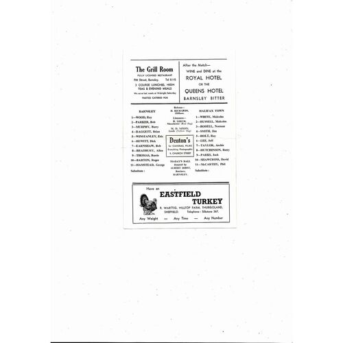 1966/67 Barnsley v Halifax Town Football Programme