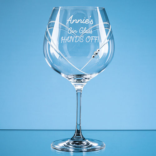 610ml "Just For You" Diamante Gin Glass with Heart Shaped Cutting