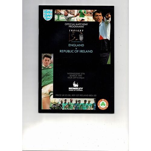 1991 England v Republic of Ireland Football Programme