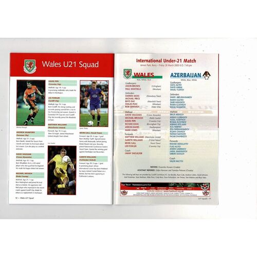 2003 Wales v Azerbaijan European Championship + U21 double Football Programme
