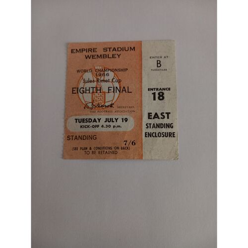 Mexico v Uruguay 1966 World Cup 19th July Standing Match Ticket @ Wembley