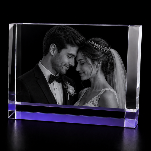 3D Crystal Photo Gift – Lilac Crystal Block (12 × 8 × 6 cm)