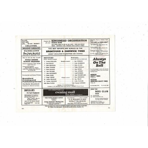 1970/71 Brentford v Walsall FA Cup Football Programme