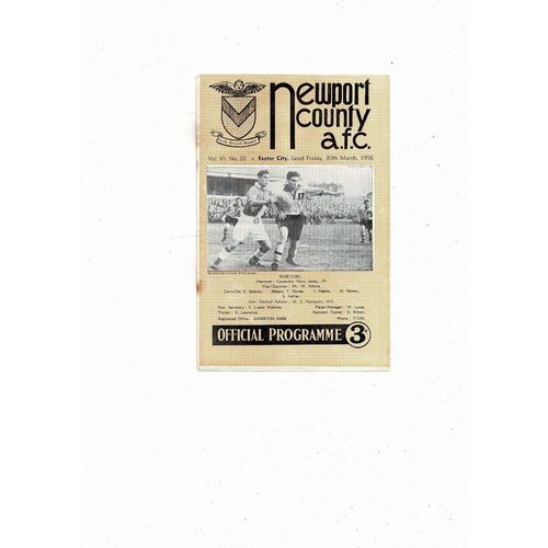 1955/56 Newport County v Exeter City Football Programme