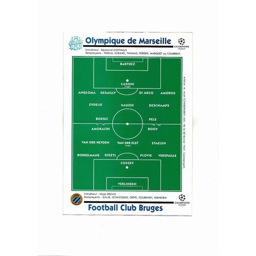 Marseille v Brugge UEFA Champions League Football Programme 1992/93