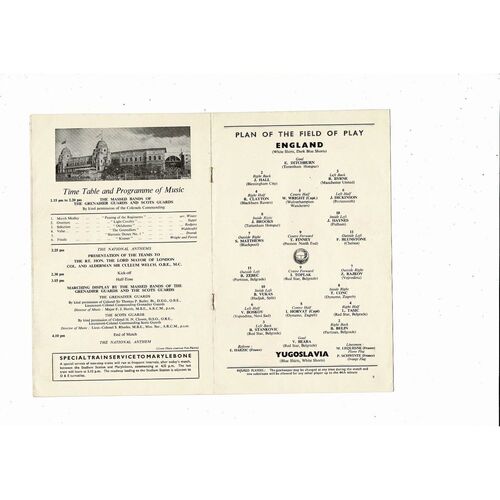 1956 England v Yugoslavia Football Programme