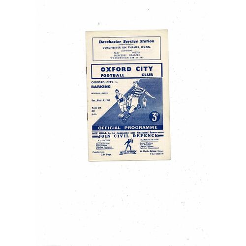 1960/61 Oxford City v Barking Isthmian League Football Programme