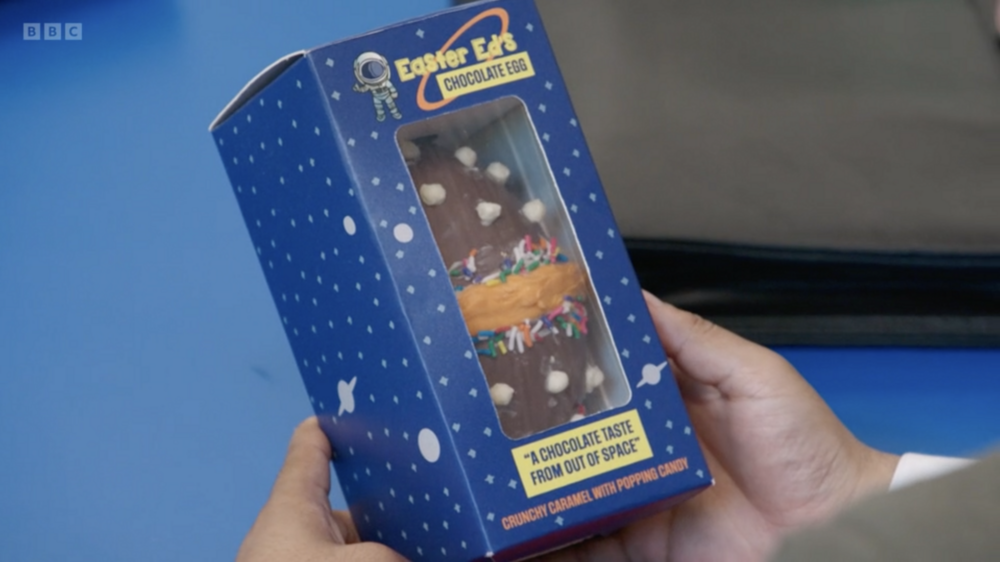 Easter Ed’s Chocolate Egg packaging from the apprentice. Space themed easter egg