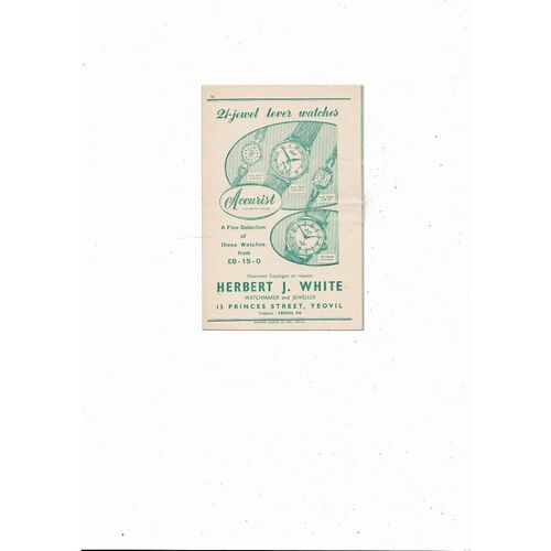 1957/58 Yeovil Town v Cheltenham Town Southern League Football Programme