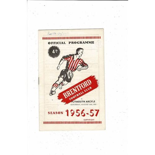 1956/57 Brentford v Plymouth Argyle Football Programme